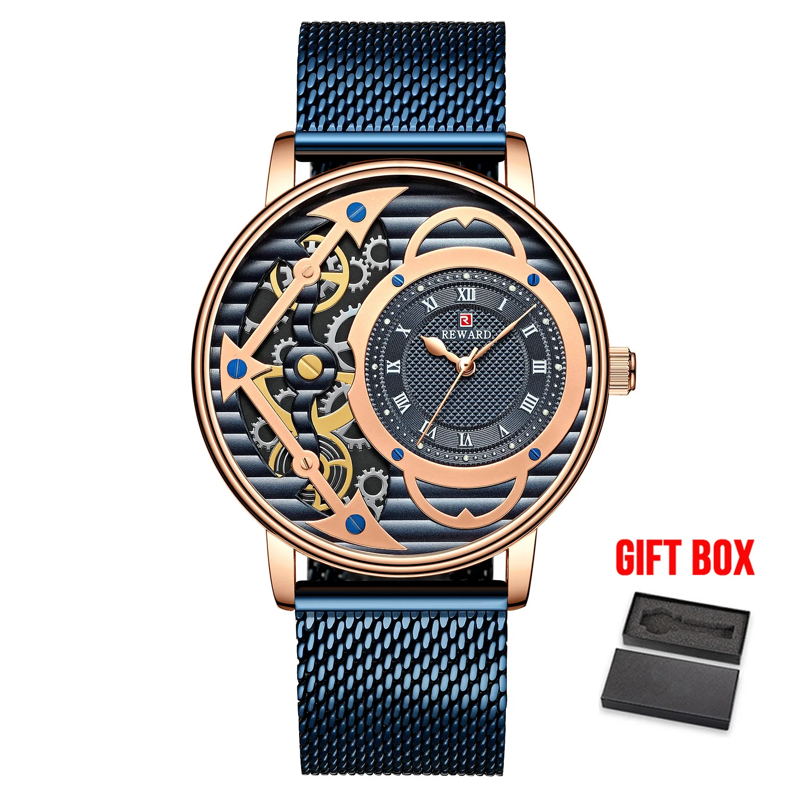 steel blue box Наградные мужские часы водонепроницаемые лучший бренд класса люкс Tourbillon кварцевые часы мужские золотые мужские наручные часы Relogio Masculino Dourado - Цвет: steel blue box