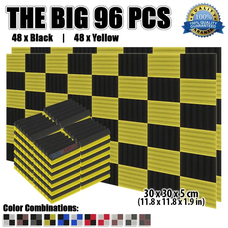 Новый 96 шт. Белый и Черный Комплект Клин Акустическая Пена плитка Поглощения