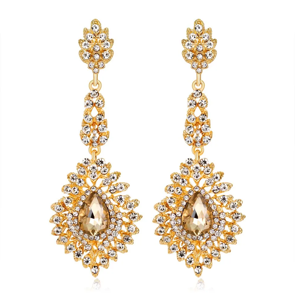 Style 8 Champagne TREAZY, прозрачный/Красный/Королевский синий кристалл, свадебные длинные висячие серьги для женщин, Серьги невесты, ювелирные изделия на выпускной, подарки для женщин - Окраска металла: Style 8 Champagne