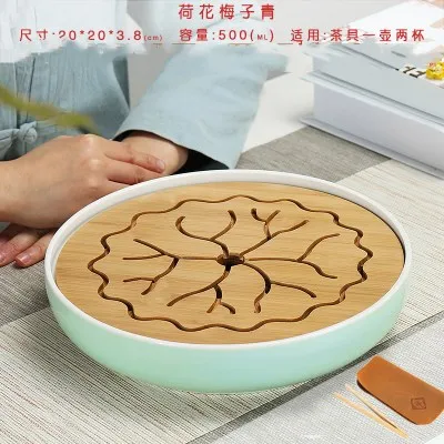 

High-grade Ceramics Bamboo Tea tray Drainage Water storage Tea set room Board table Chinese tea cup ceremony tools Tea