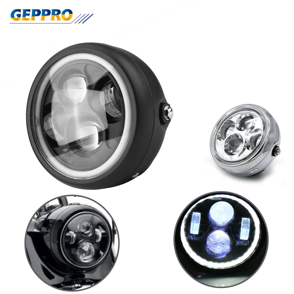 

16cm/6.5" Motorcycle Accessories LED Headlight Motor HeadLamp Bulb DRL With Angel Ring for Harley Sportster Cafe Racer Bobber