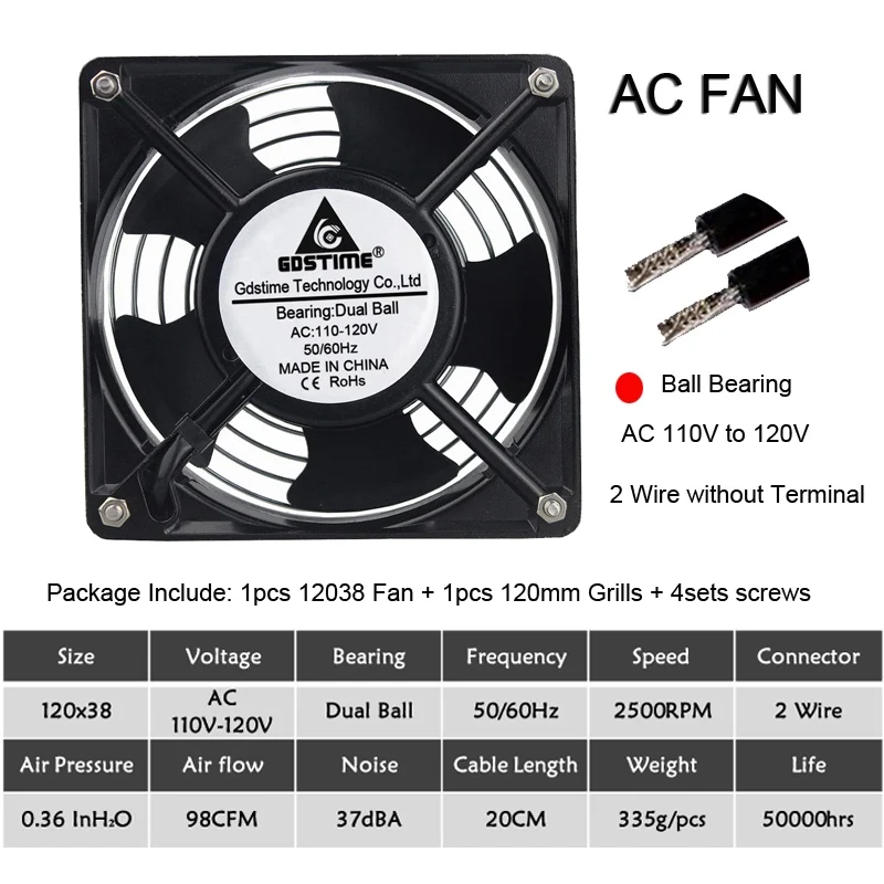 110V-120V Ball Gdstime Вентилятор охлаждения 120 мм 12 см 12038 мм x 120 мм x 38 мм чехол для компьютера вентилятор 12 В 24 в 48 в 120 в 110 в 115 в 220 в 240 В шариковый охлаждающий кулер - Цвет лезвия: 110V-120V Ball