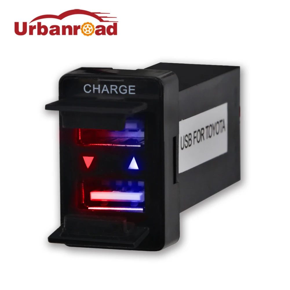 

Автомобильное зарядное устройство с двумя USB-портами для Toyota, USB-адаптер, разъем для зарядки, аудиопорт, зарядка 12 В, 24 В, 2,1 А