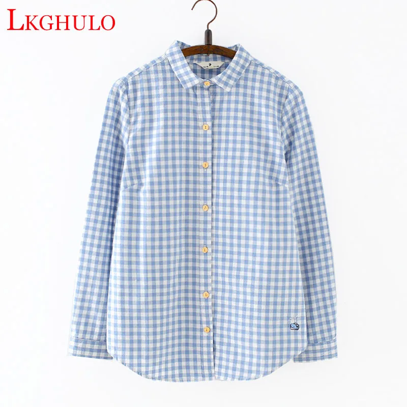 2018 Hot Sale Spring Autumn Ladies Casual Cotton Lapel Long-Sleeve Plaid Shirt Women Loose Outerwear Blouse Tops Clothing A196 |
