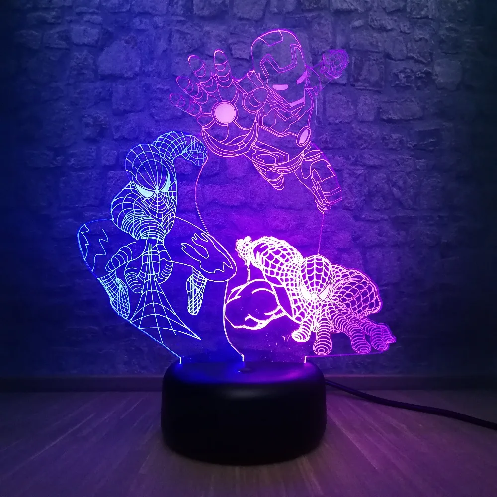 3D светодиодный микс цветной светильник Marvel Железный человек паук RGB ing 7 цветов