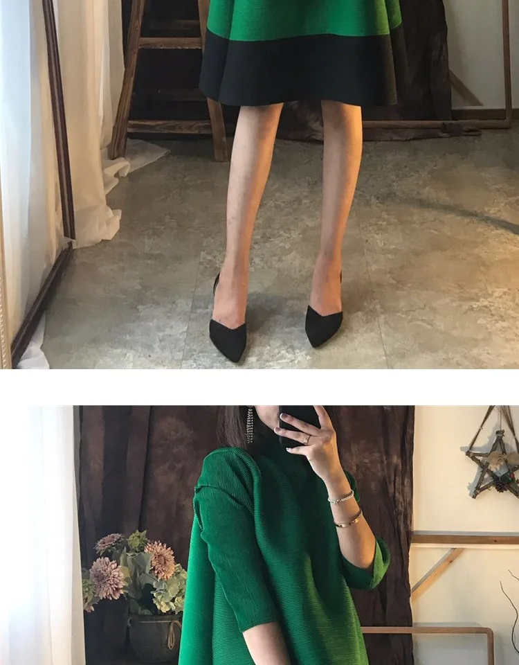 Changpleat, весеннее Новое Женское платье Miyak, плиссированное, модное, водолазка, свободный, большой размер, Сращивание, а-силуэт, женские платья, D9876