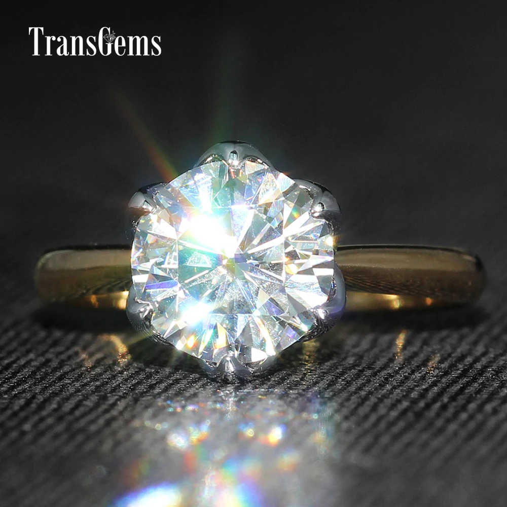 Обручальное кольцо Transgems 3ct Moissanite двухтонное обручальное с 14 к белым золотом и