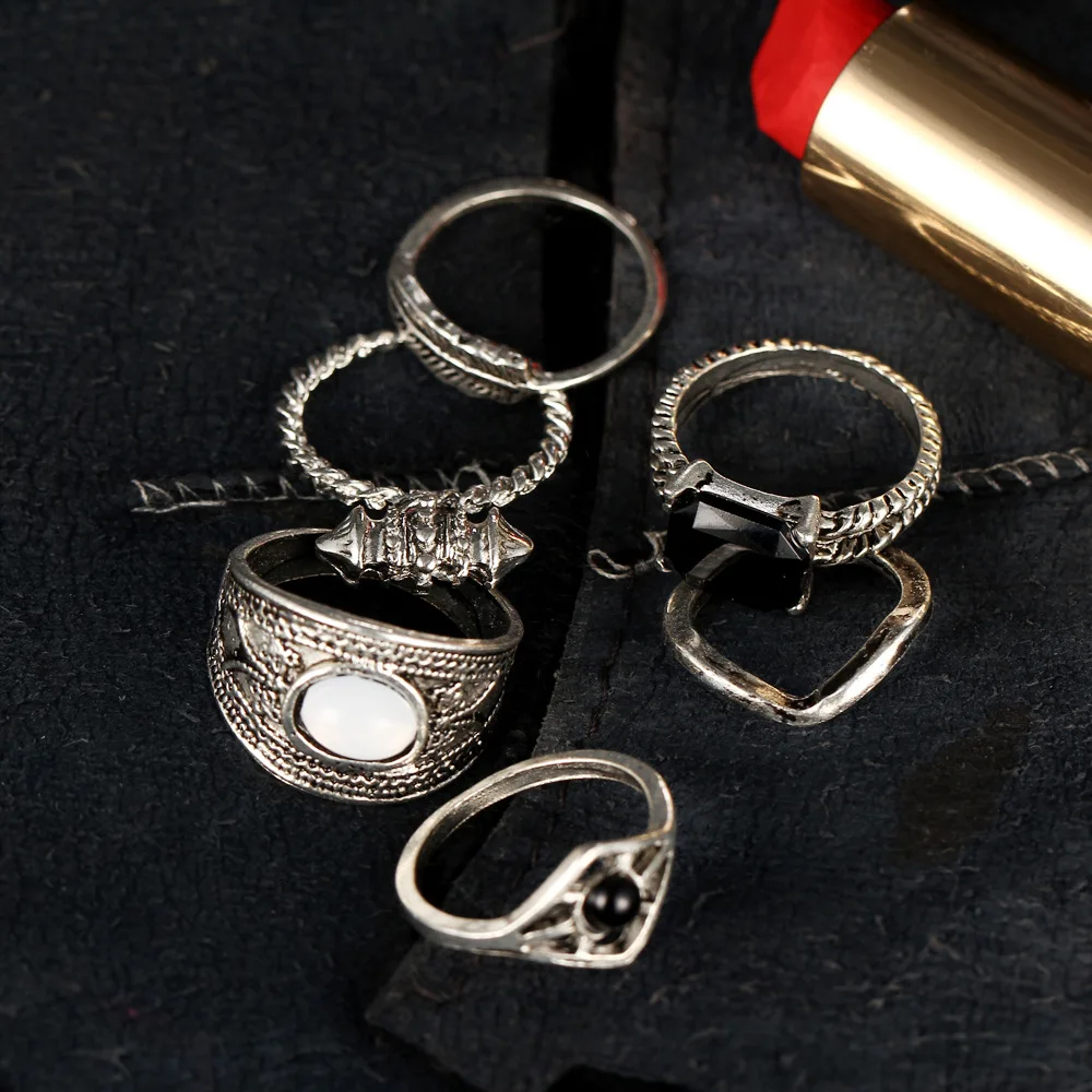60 шт./компл. перьевые кольца Античные Серебро Цвет Черный Кристалл Midi пальцевое