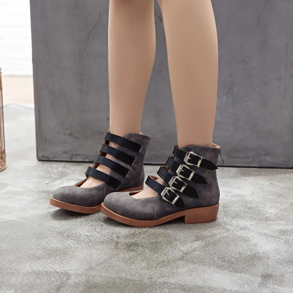 Spring Summer New Women's Summer Retro Ankle Buckle Back Zipper Square Heel Shoes Fashion Sandals for Women Streetwear