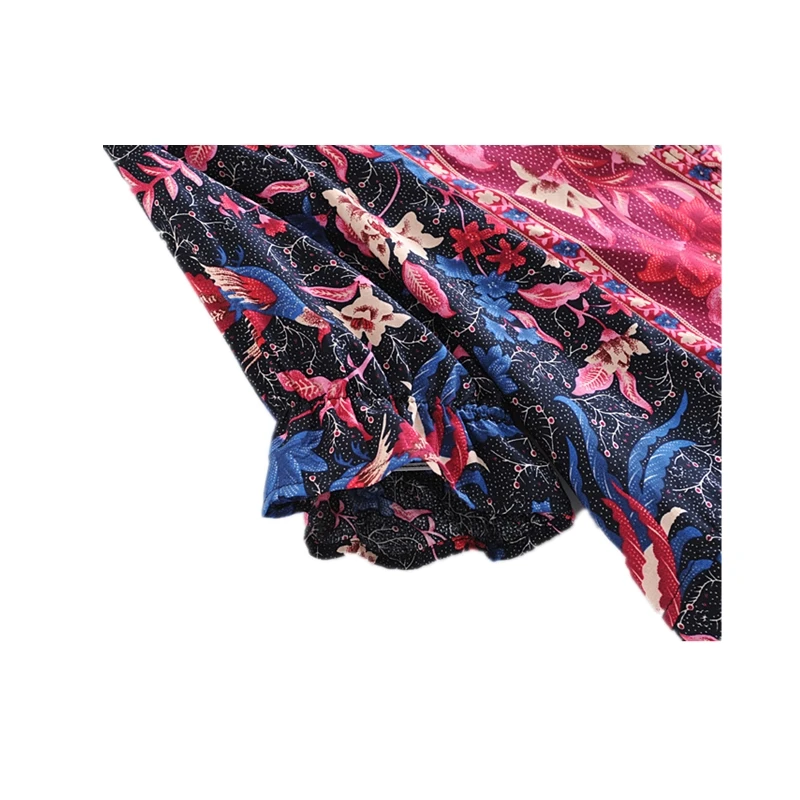 Женская короткая блузка в стиле бохо винтажная однобортная с принтом птицы