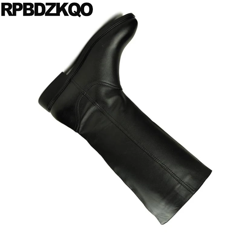 осень Настоящая кожа черный полусапожки мех мужские кожаные высокие сапоги