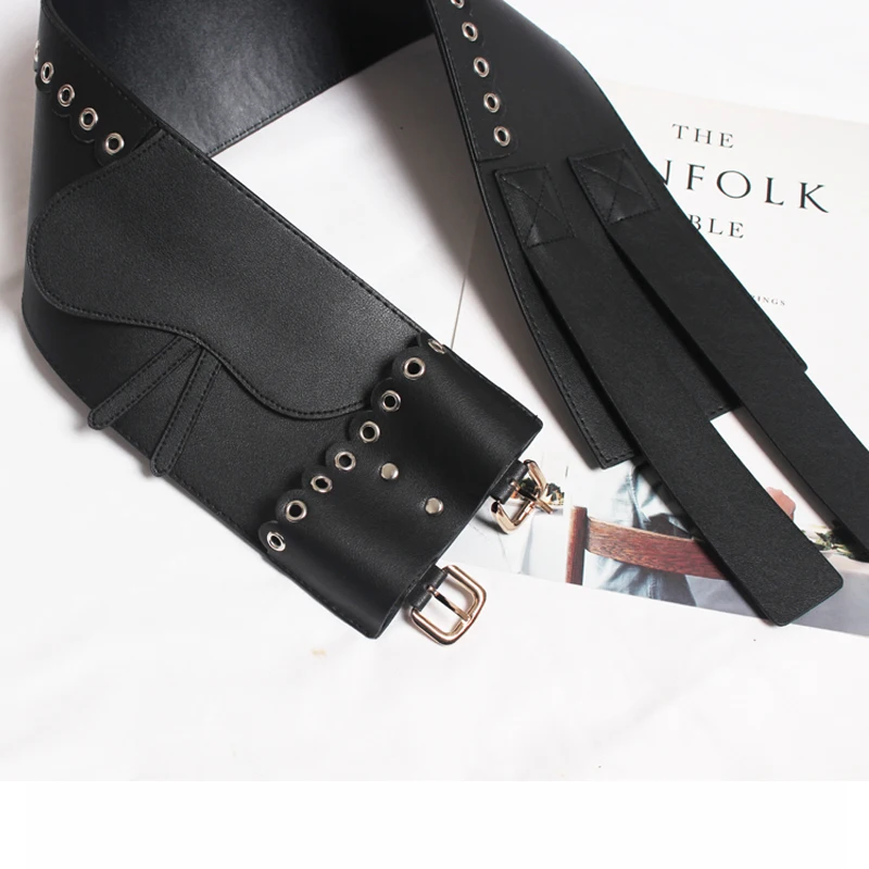 Ремень с металлической пряжкой Женский широкий кожаный пояс в стиле панк