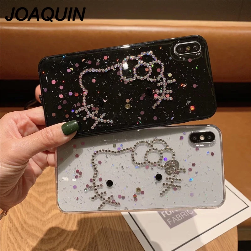 Алмазная кошка чехол для iPhone 6 6s 7 8 Plus X XR XS MAX блестящая Черная задняя крышка 6plus 7plus