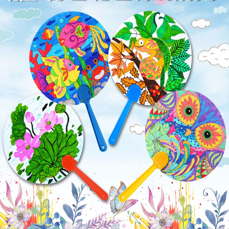 

10pcs Children cartoon fan shape drawing board toys/ Kids baby art hand painting paper fan for educational toys, free shipping