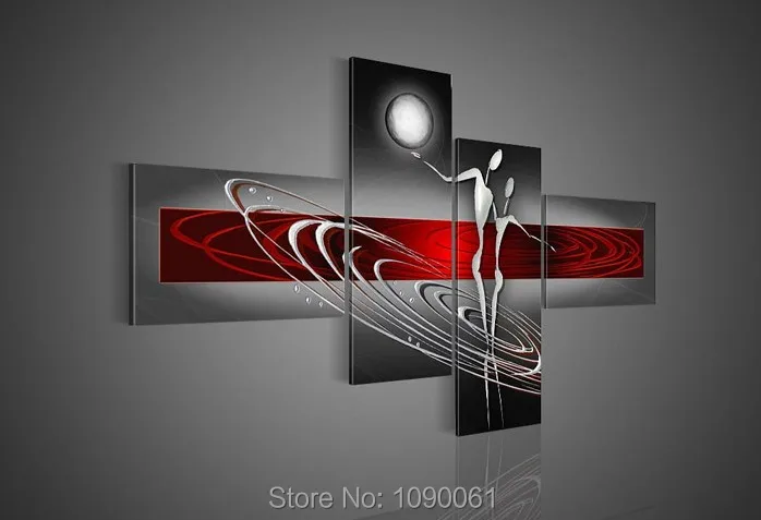 Science Fiction Hand Painted Abstract Acrylic Paintings On Canvas 4 Panel Wall Pictures For Living Room Decoration Set No Frame | Дом и сад