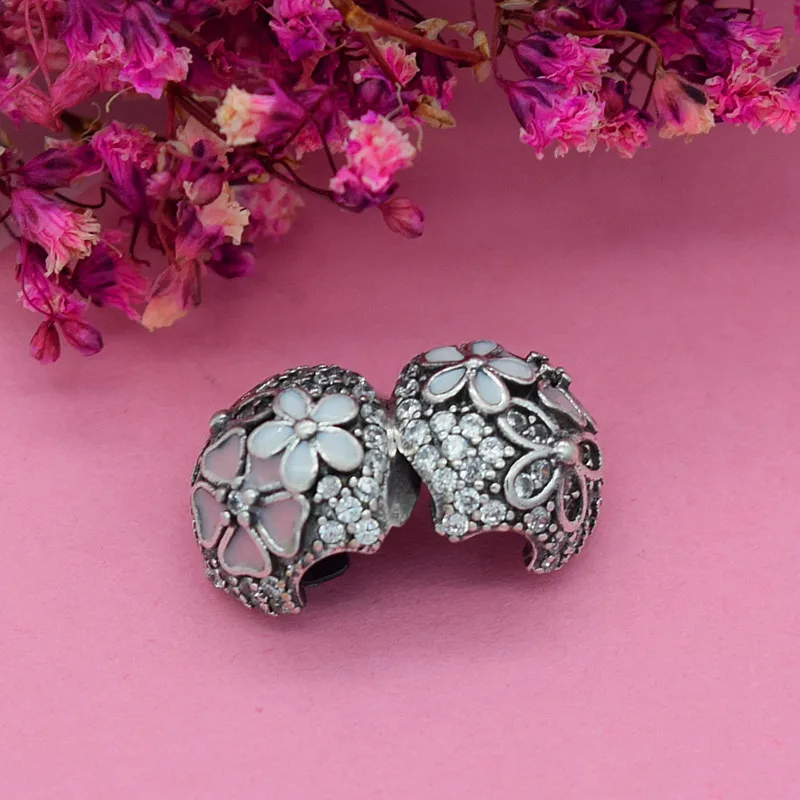 Yanxizao Серебро 925 женские CZ Бусины Fit Pandora Циркон розовый цветок браслет кулон