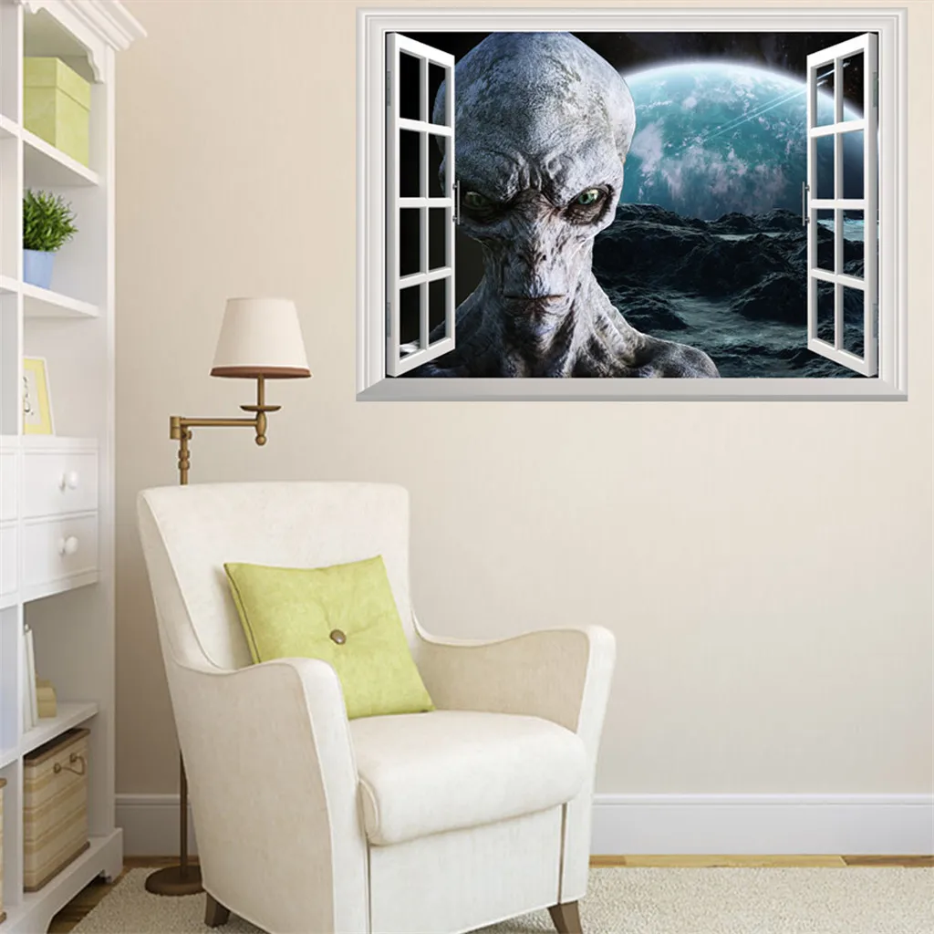 Звездная Вселенная инопланетяне 3d твердые настенные наклейки поддельные окна