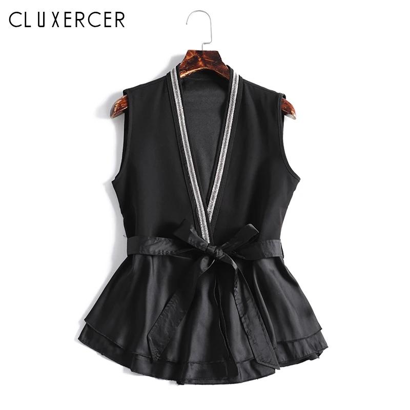 Женский офисный жилет большого размера с бантом и оборками в Корейском стиле без