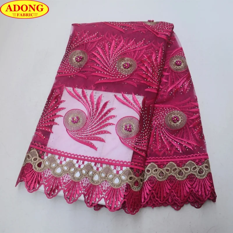 ADONG розовые французские кружева ткани с камнями бусины высокого качества бисером