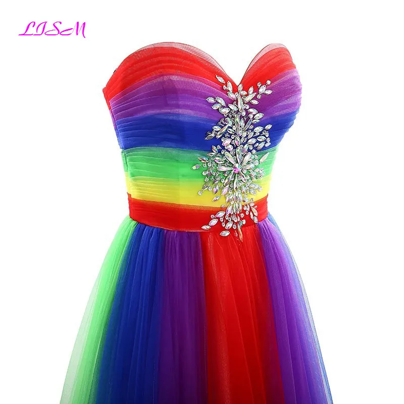 Реальные фотографии радужных цветов Длинные Свадебные платья vestido longo милое ТРАПЕЦИЕВИДНОЕ ПЛАТЬЕ ИЗ ТЮЛЯ С кристаллами Вечерние платья на молнии