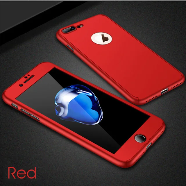 Smooth Red 360 градусов чехол для телефона для iPhone XS Max 6 7 8 плюс Чехол с защитным закаленным Стекло для iPhone X 8 7 6 чехол s спереди и длинное сзади полное покрытие чехол - Цвет: Smooth Red