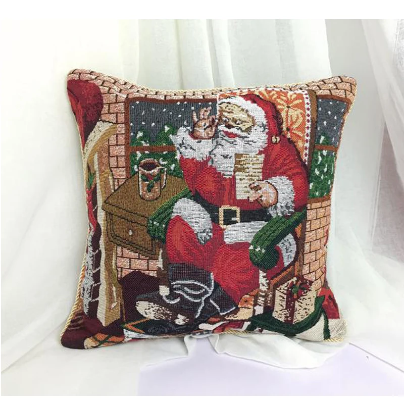 Вышитая скатерть с рисунком Санта Клауса для стола Рождественская