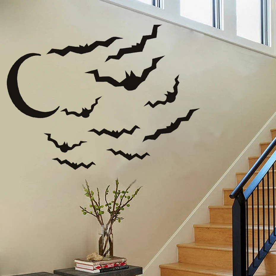 Bats&ampMoon Halloween Party Window Decals Modern Wall Stickers For Bedroom Living Room Home Decor Waterproof Accessory Wallpaper | Дом и сад