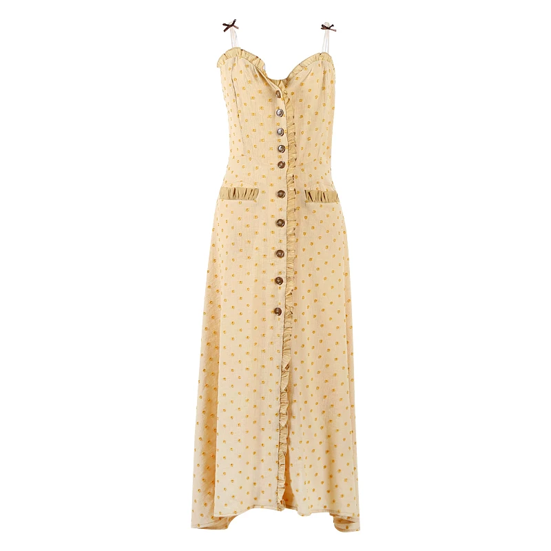 Trytree летнее женское платье повседневное в горошек с оборками женская рубашка без