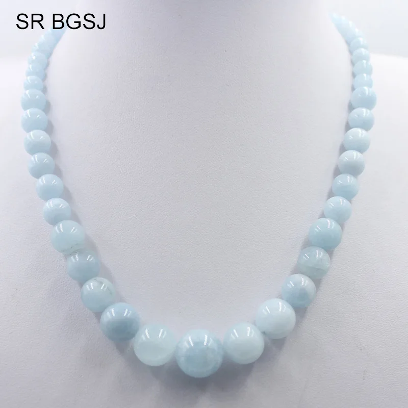Free Shipping 6 14mm Gems Stone Beads Bohemia Women Aquamarines Necklace 18inch|stone necklace|necklace free shippingnecklace necklace |