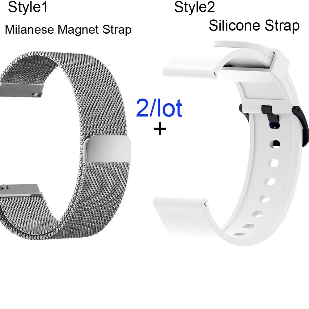 Silver-White Для Xiaomi Amazfit Bip ремешок для часов Amazfit GTS браслет для часов Amazfit GTR 42 мм Миланская нержавеющая сталь металлический силиконовый ремешок - Цвет: Silver-White