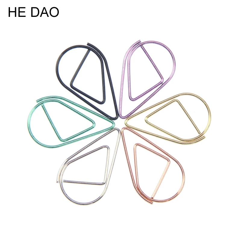 12 pcs/pack 6 Colors Practical Unique Brief Style Waterdrop Shaped Metal Paper Clip Bookmark Stationery School Office Supplies | Канцтовары