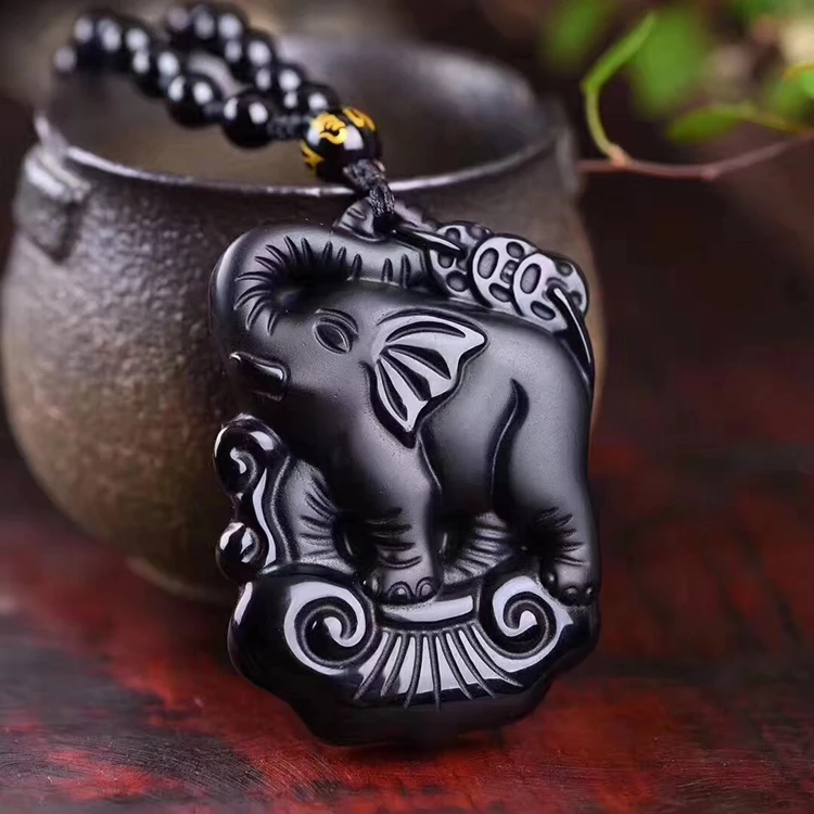 Прямая поставка ожерелье из черного обсидиана с подвеской Ganesha кулон мужские