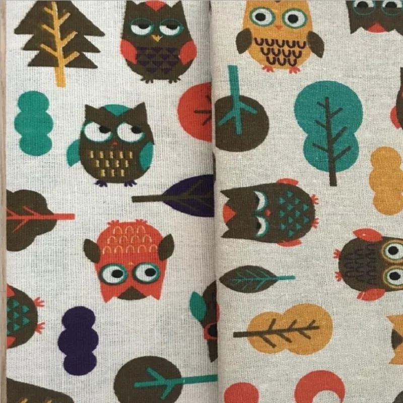 Цветная хлопковая льняная ткань с принтом совы ручная работа шитье ремесло