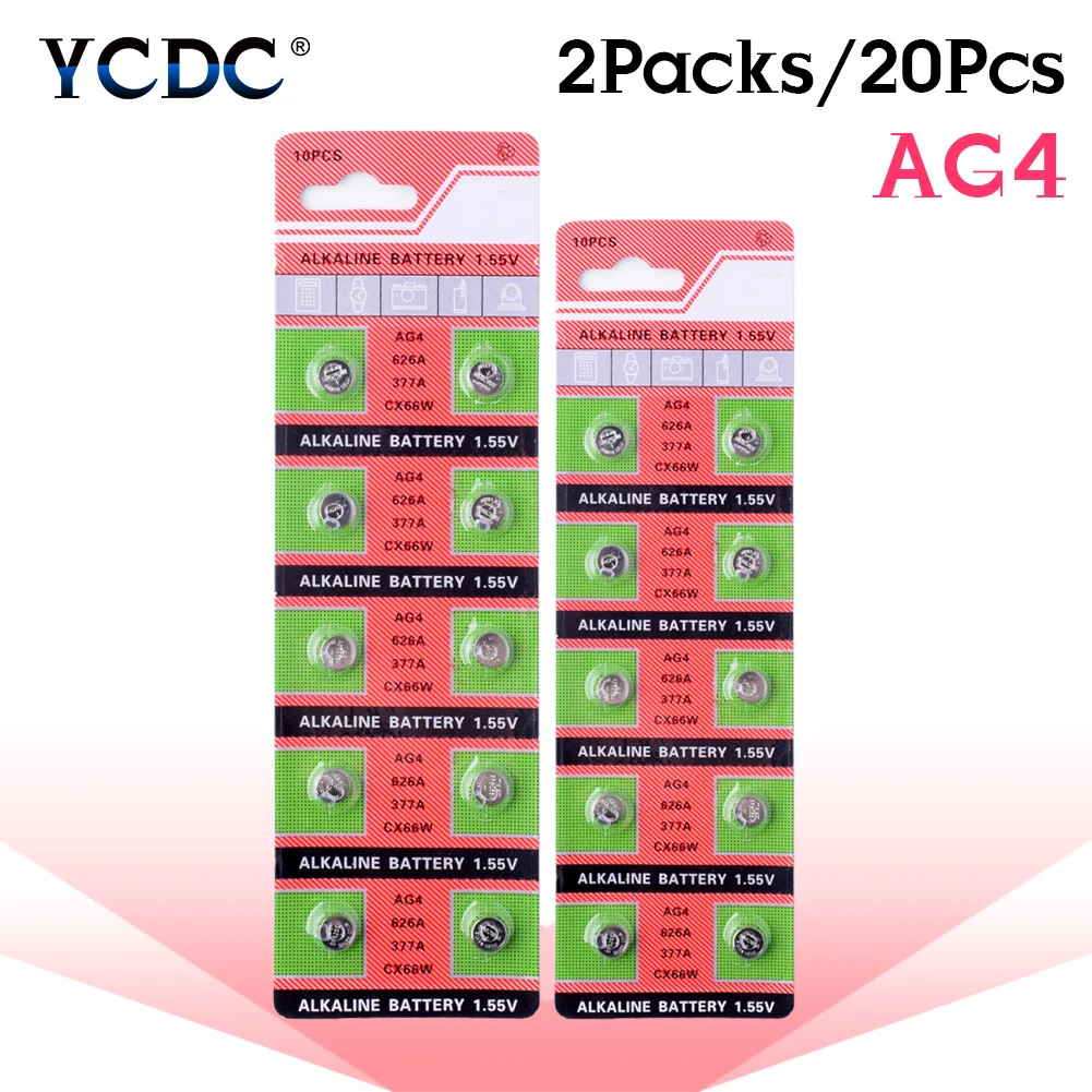 YCDC 20 штук Ag4 Щелочная монетная сотовый Батарея G4 GA4 GP377 L626 177 376 377 565 377A AG4 D377 LR626 LR66 SR626 SR626SW SR66 V377