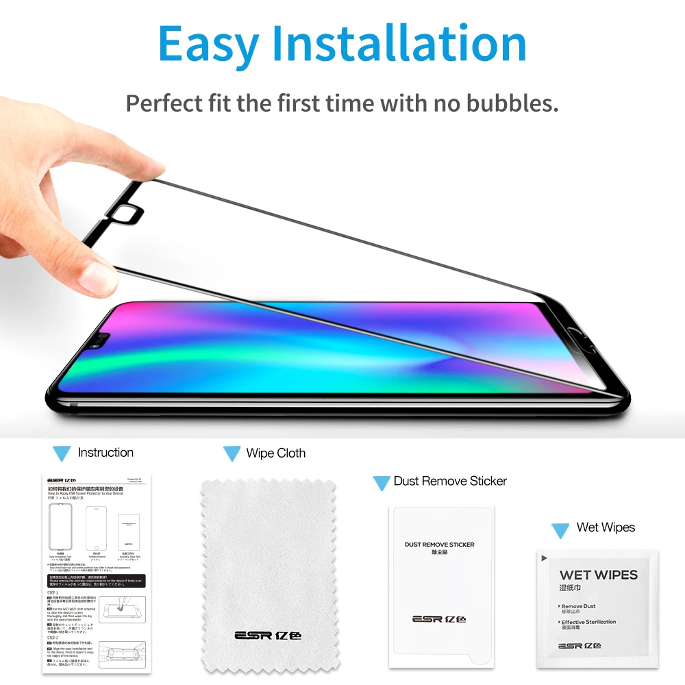 Защита экрана ESR для Huawei Honor 10 20 Pro закаленное стекло с полным покрытием Защитное 9X
