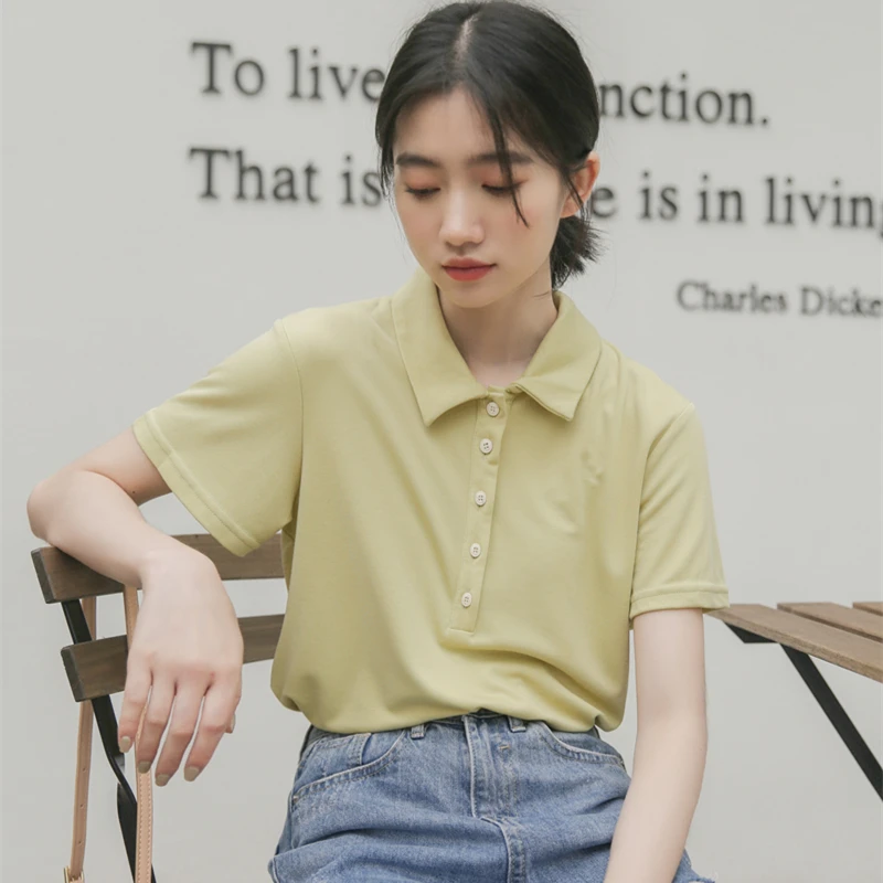 Женская футболка ulzzang летняя Винтажная в стиле Харадзюку на кнопках | одежда
