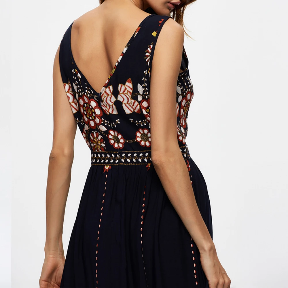 Женское винтажное платье макси без рукавов облегающее с V образным вырезом