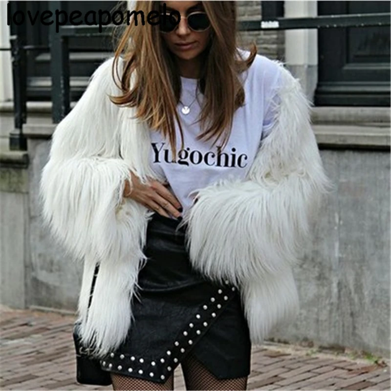 Winter Largr Size Women Fur Casual Europe American Big Size Women Costumes Fashion Female Faux Fur Lantern Sleeve Short CoatJ630