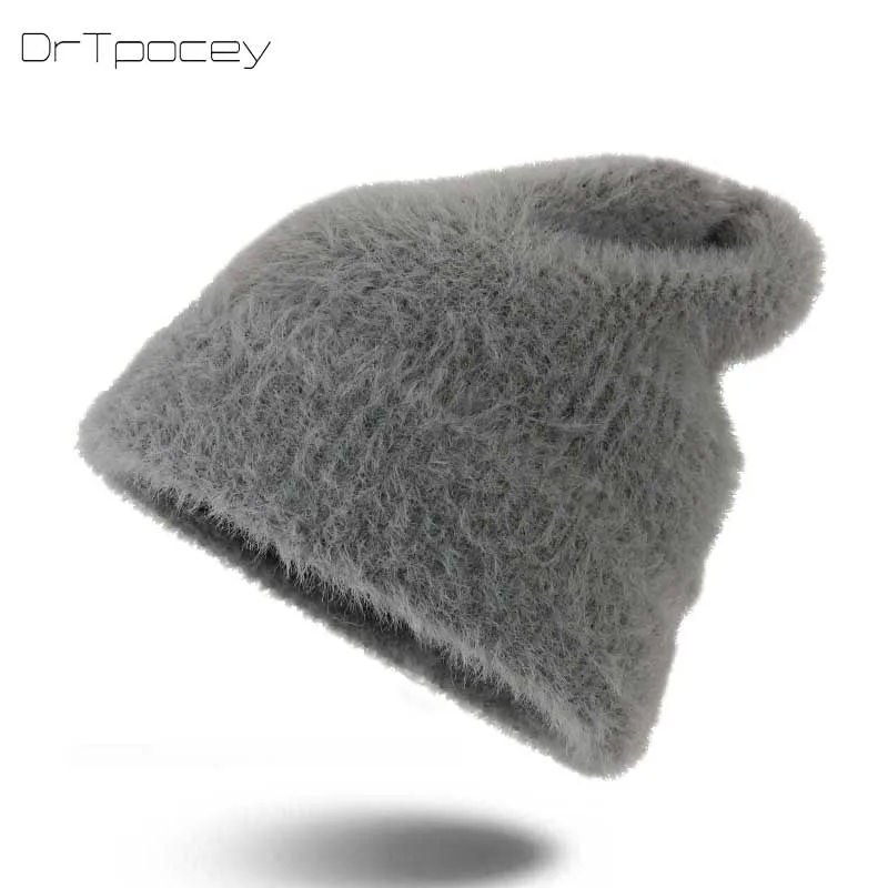 Новинка 2018 года для женщин осень и зимняя шапка ангора трикотажные Skullies шапочки