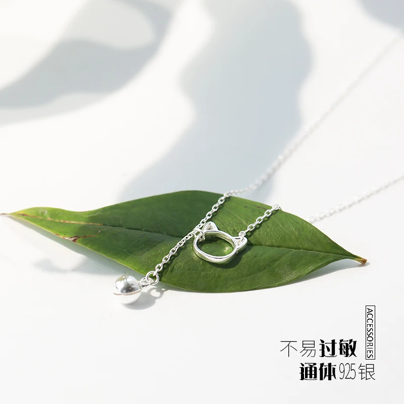 S925 Серебряное яркое колье с колокольчиками Женская Корейская кошка ключица цепь простая Шея цепь