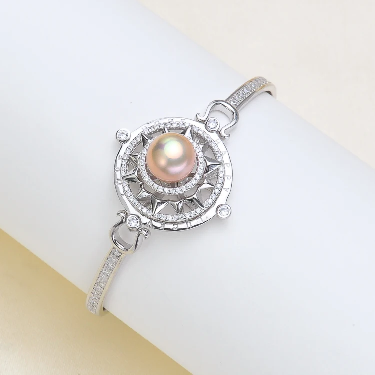 

Luxury Rotate Design Pearl Bangle Findings S925 Sterling Silver Pearl Bracelet Components Silver Color