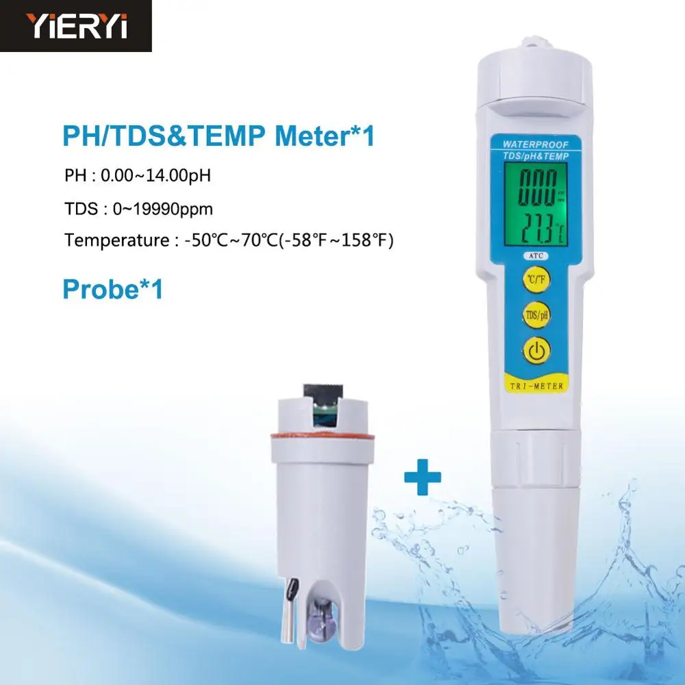 yieryi pH-986 3 в 1 тестер воды мультипараметрический рН-Монитор TDS рН-метр аквариумный ацидометр анализатор качества воды для напитков - Цвет: ph and probe