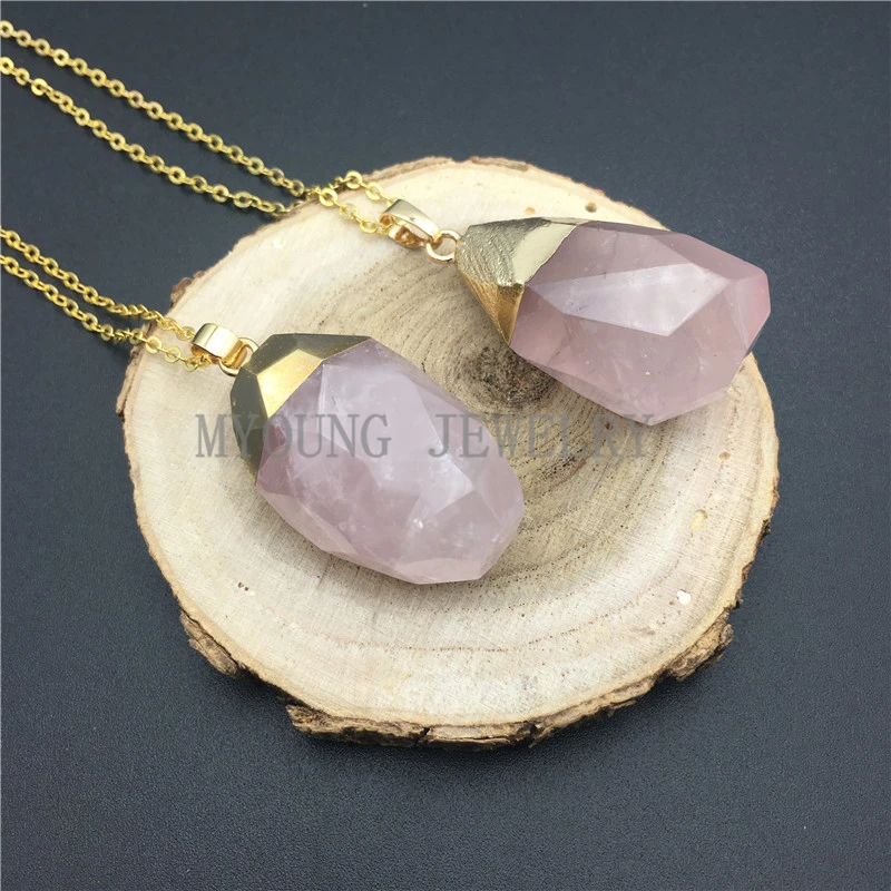 Ожерелье MY0921 Очаровательное ожерелье с гранеными каплевидными розами из кварца