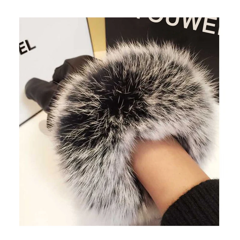 Осенние перчатки для женщин из натурального кроличьего меха теплые