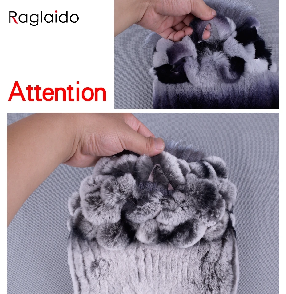 

Raglaido Women's Winter Hats Rabbit Fur Wool Knitted Beanie Caps Floral Hand Sewing Natural Fur Hat para plush skullies LQ11250