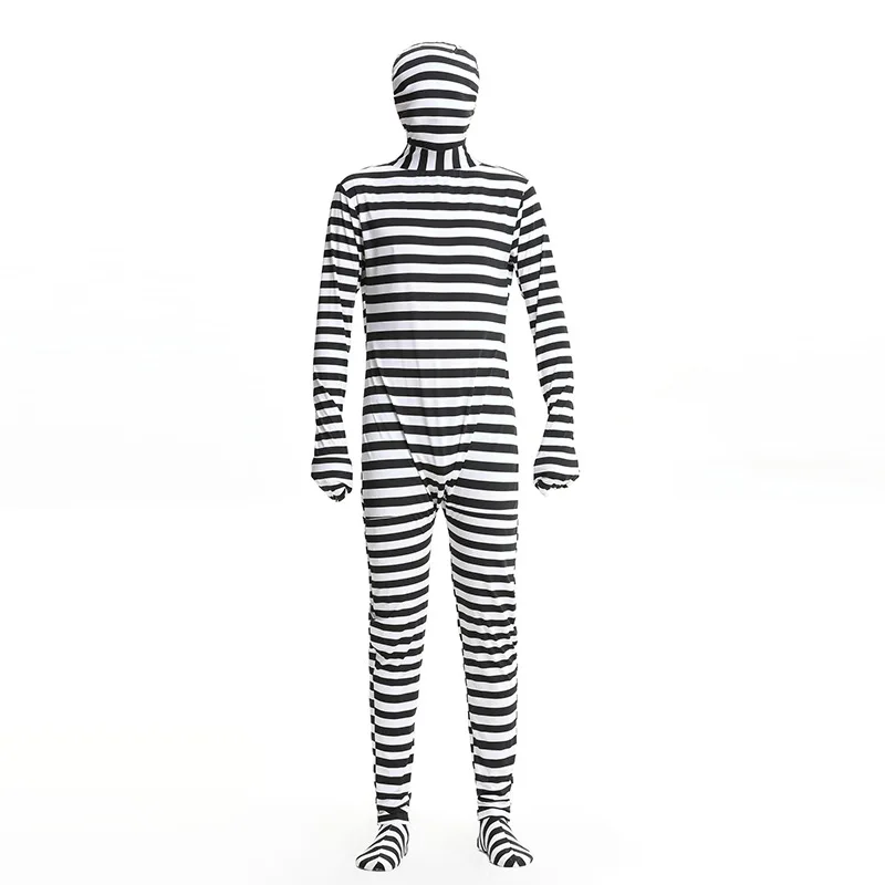 Для мужчин ed Косплей заключенного костюмы страшный черно белый полосатый