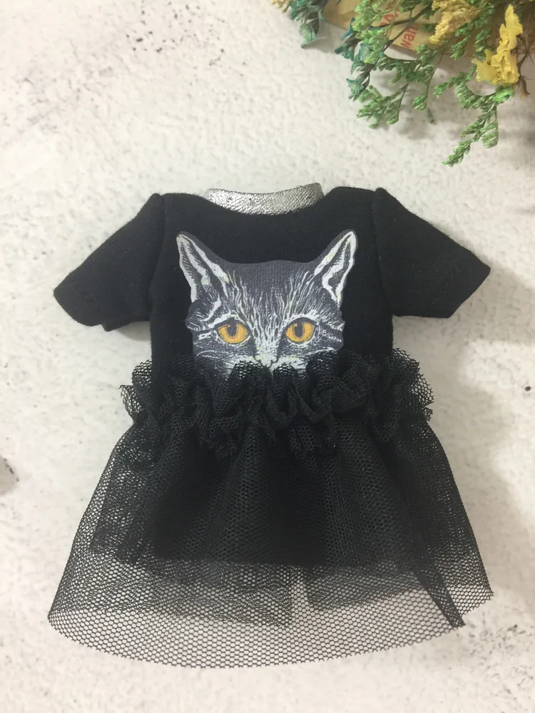Модная кукольная юбка 1/6 крутая черная футболка платье с котом для Barbi azone ob24 blyth pant