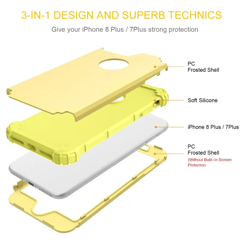 Желтый чехол для iphone 8 Plus iPhone 7 ПК и ТПУ мягкий резиновый Высокопрочный Прочный