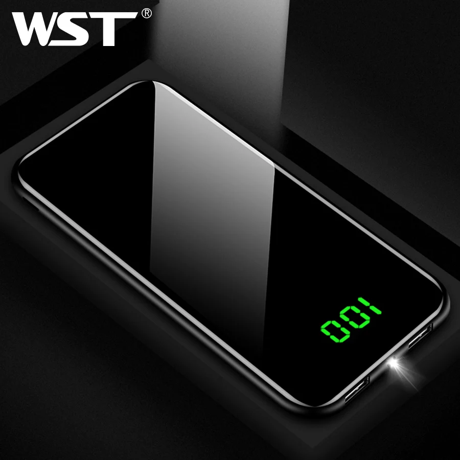 WST тонкий светодиодный настоящий внешний аккумулятор 10000 мАч повербанк мобильный