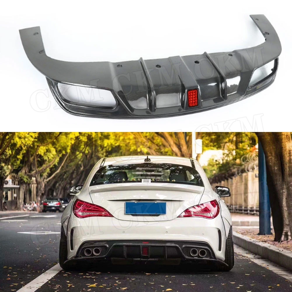 

For CLA Class Carbon Fiber Bumper Extension For Benz W117 CLA180 CLA200 CLA250 CLA260 CLA45 2013-2018 With LED Light Rear Lip